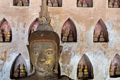 Vientiane, Laos - Wat Si Saket, The gallery around the sim houses thousands of Buddha statues in various mudras, dating  from the 16th century. 